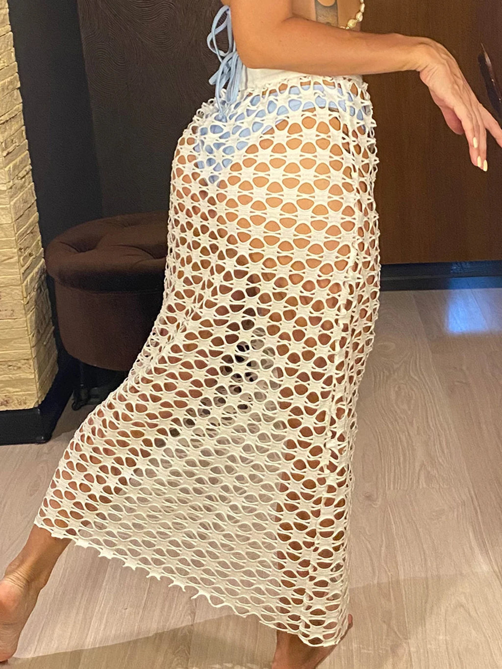 Tunique Cover-Up Crochet Ajourné Sexy Semi-Transparente — Robe Plage Femme