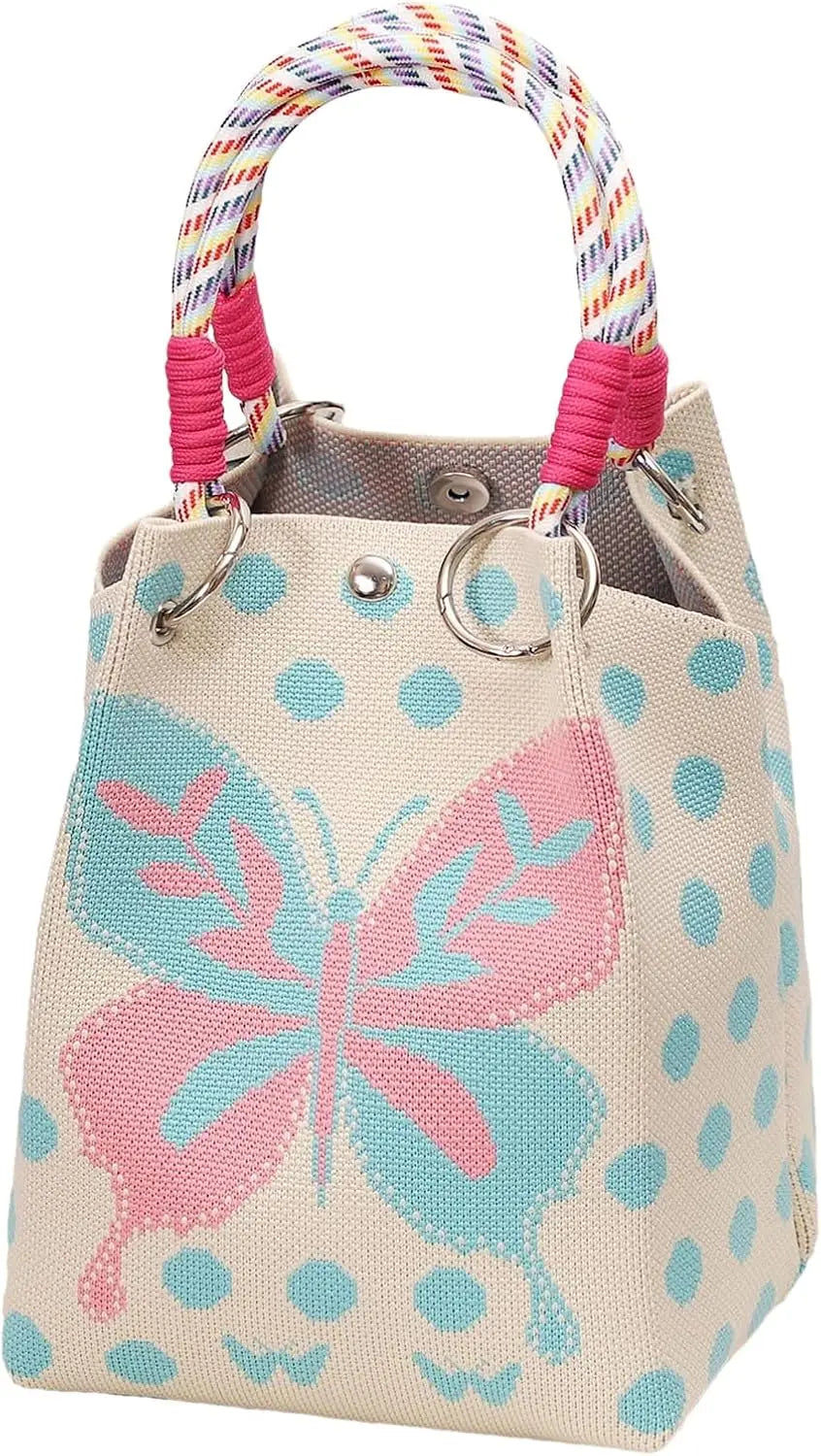 Mini Sac Seau Tricoté — Pochette Femme Motifs Géométriques Bohème