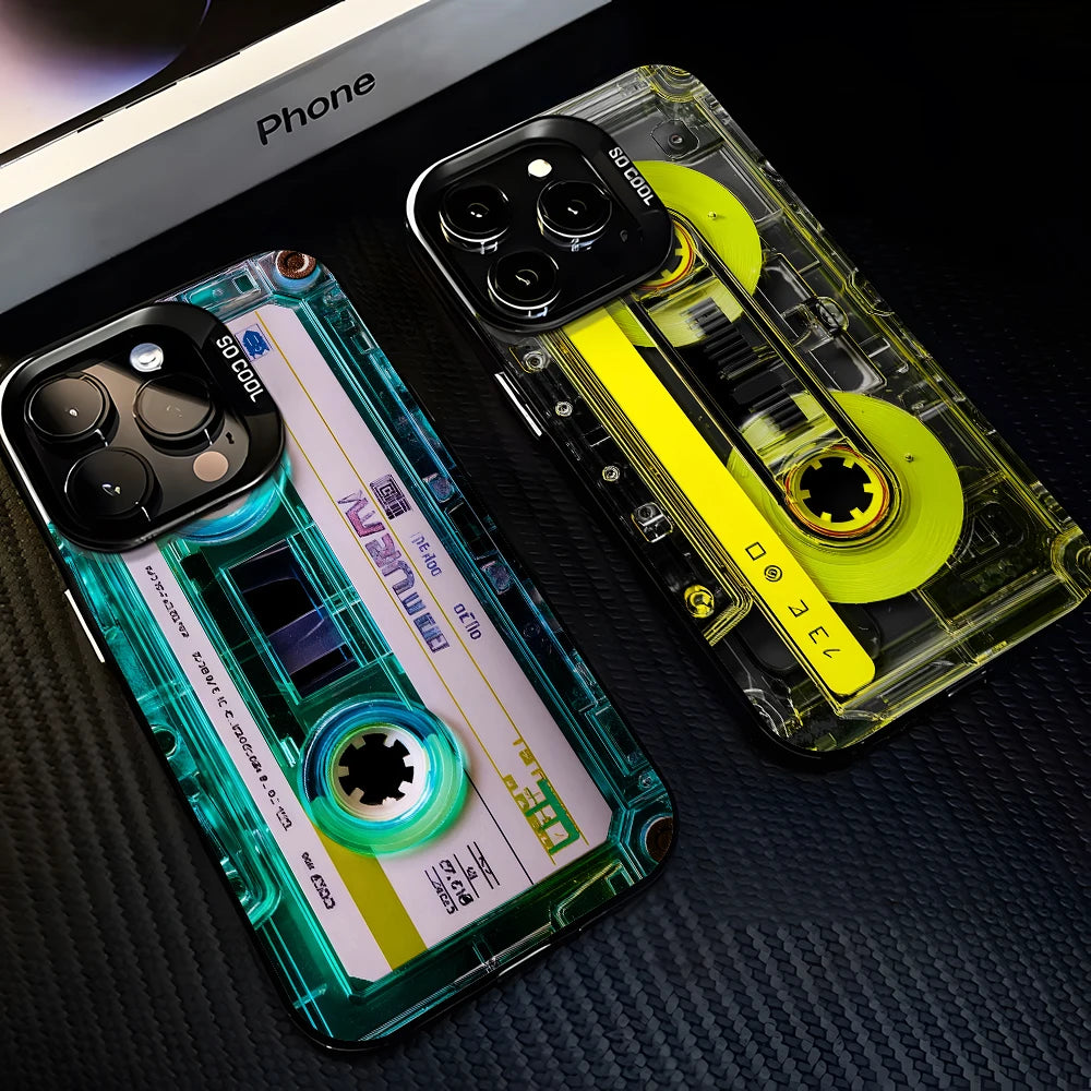 Coque Créative Cassette Tape — iPhone 11 à 17 Pro Max, Anti-Chute, Mat