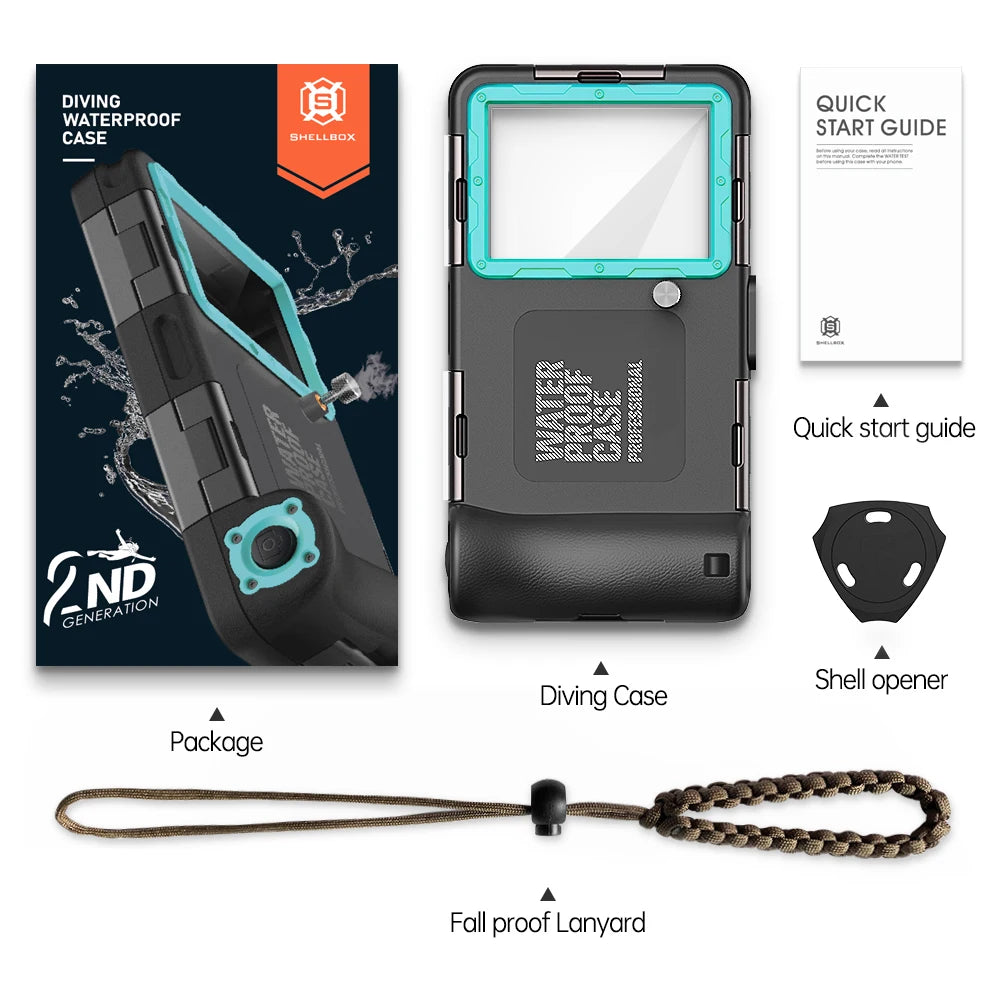Étui Étanche Shellbox IP68 Multicolore 6,9" — 15m/50ft, Photo Plongée Professionnelle