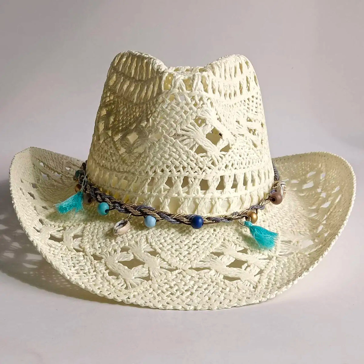 Chapeau de Cowboy Tendance Ajouré — Fait Main en Paille, Style Boho Plage Unisexe