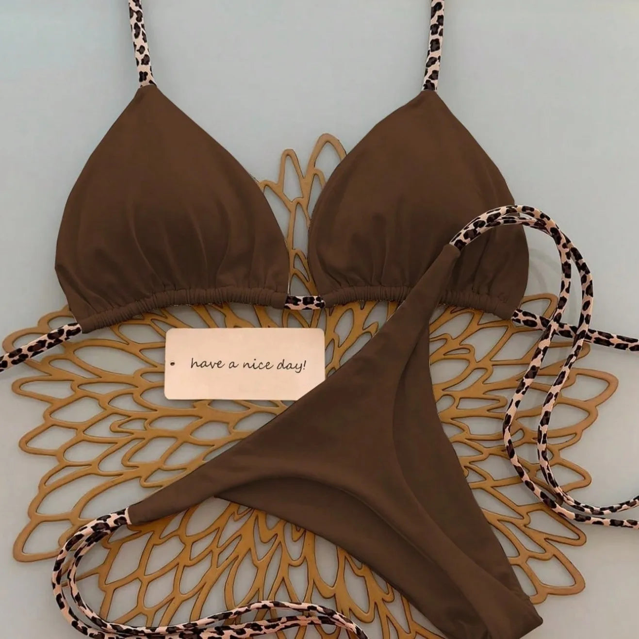 Bikini Bandeau Couleur Unie Tanga — Maillot 2 Pièces Femme Été