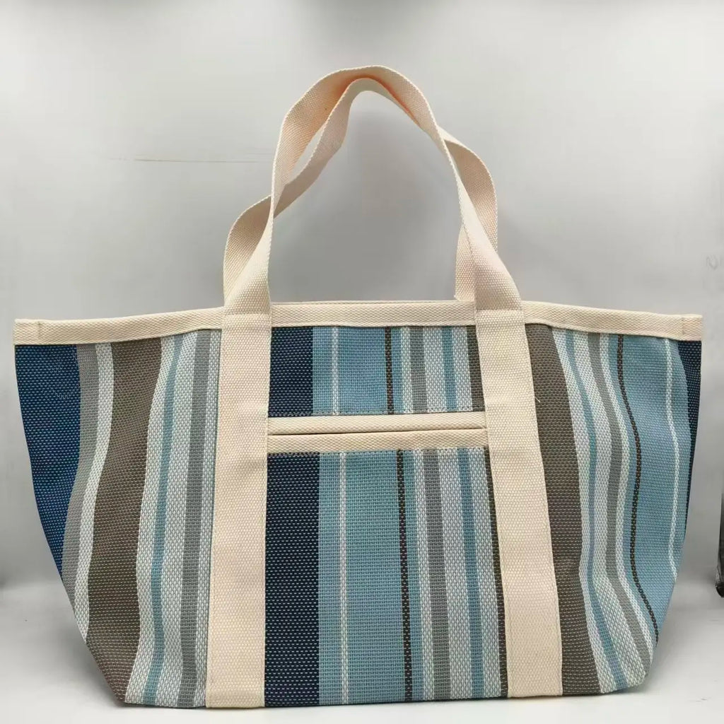 Sac Cabas Rayé Été — Tote Bag Nylon Grande Capacité Multi-Poches Réutilisable