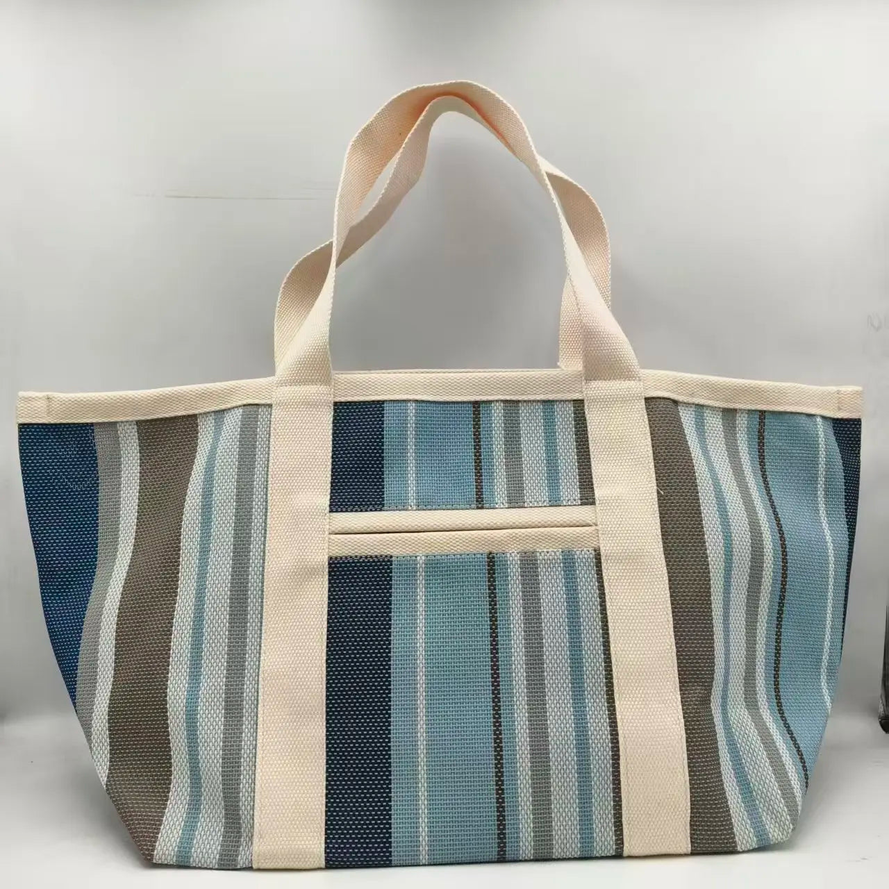 Sac Cabas Rayé Été — Tote Bag Nylon Grande Capacité Multi-Poches Réutilisable