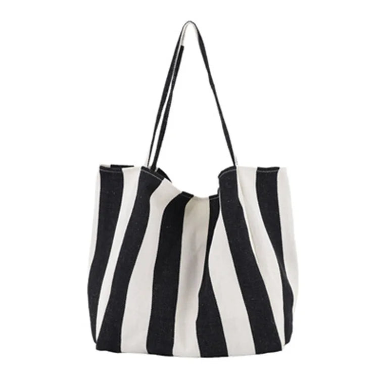 Grand Tote Bag Rayé Style Coréen — Sac Cabas Canvas Grande Capacité Femme