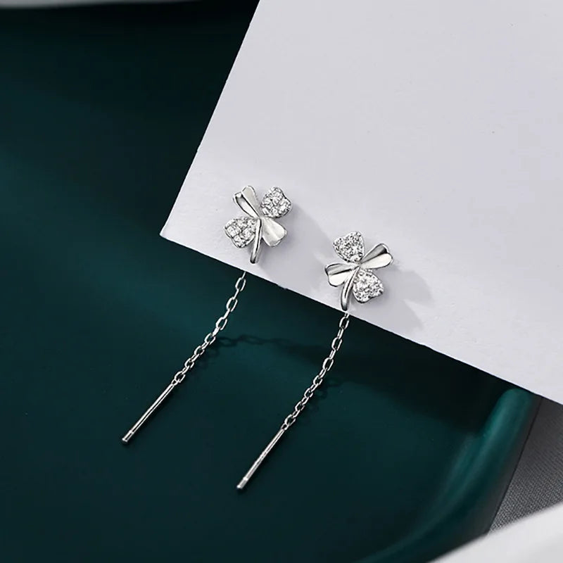 Boucles d'Oreilles Pendantes Zircon Cristal — Ear Line Rose Gold Femme