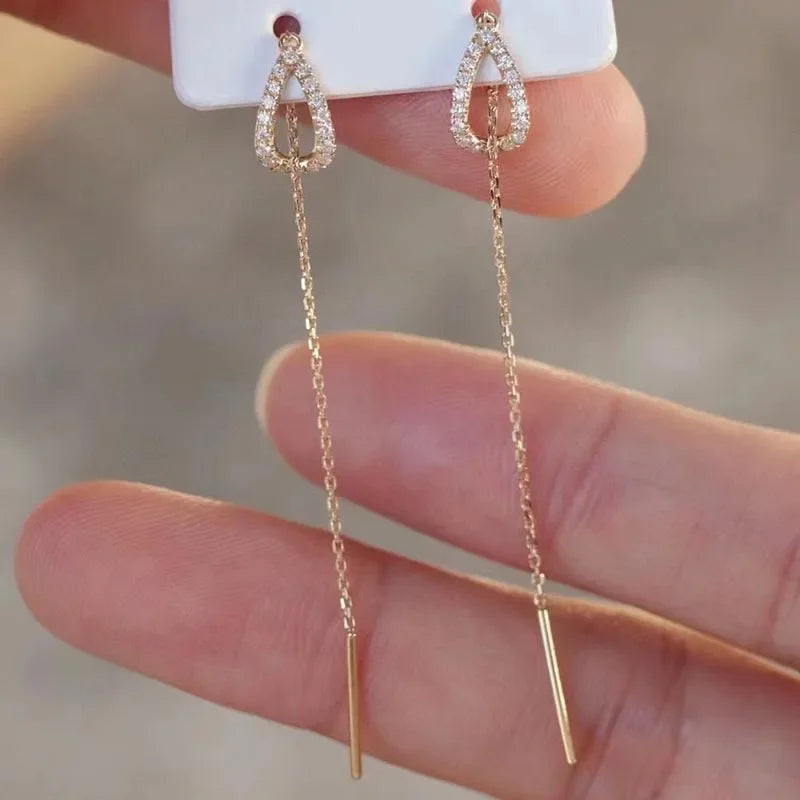Boucles d'Oreilles Pendantes Zircon Cristal — Ear Line Rose Gold Femme