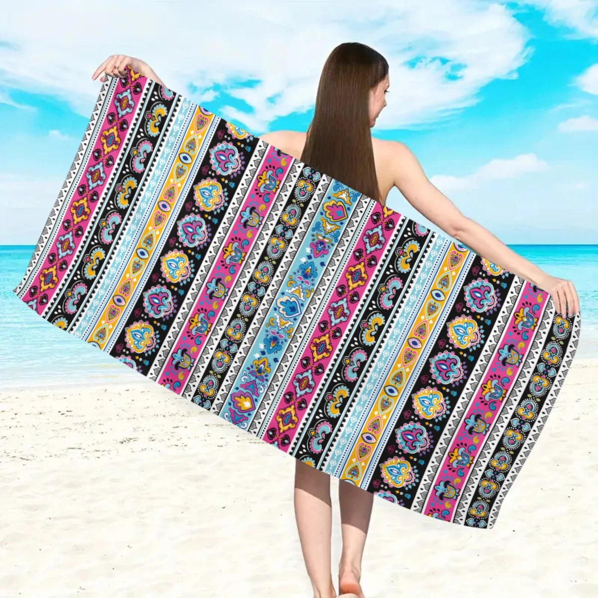 Serviette de Plage Bohème en Microfibre — Séchage Rapide, Multifonction