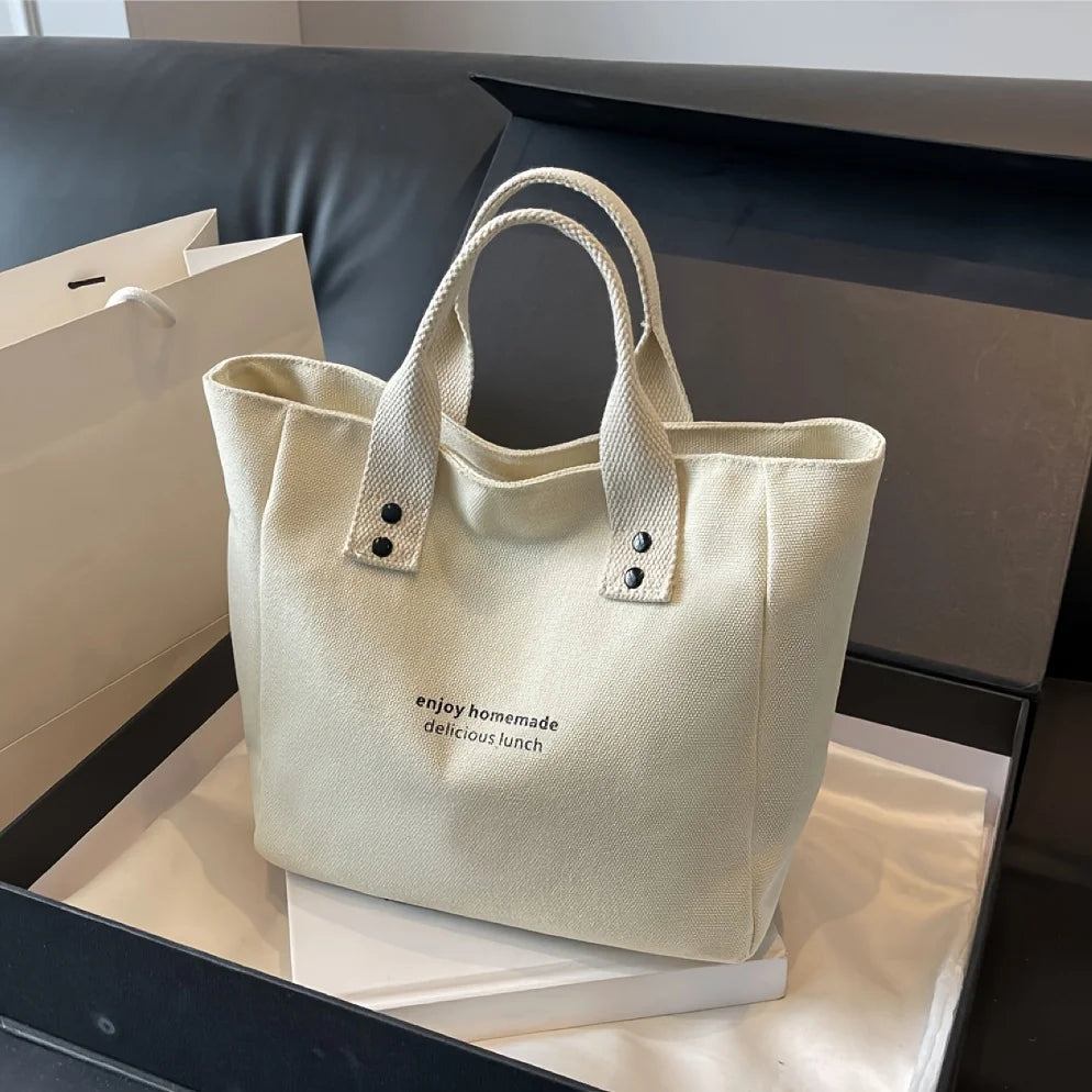 Tote Bag Canvas Classique Couleur Unie — Sac Épaule Femme Bureau Quotidien