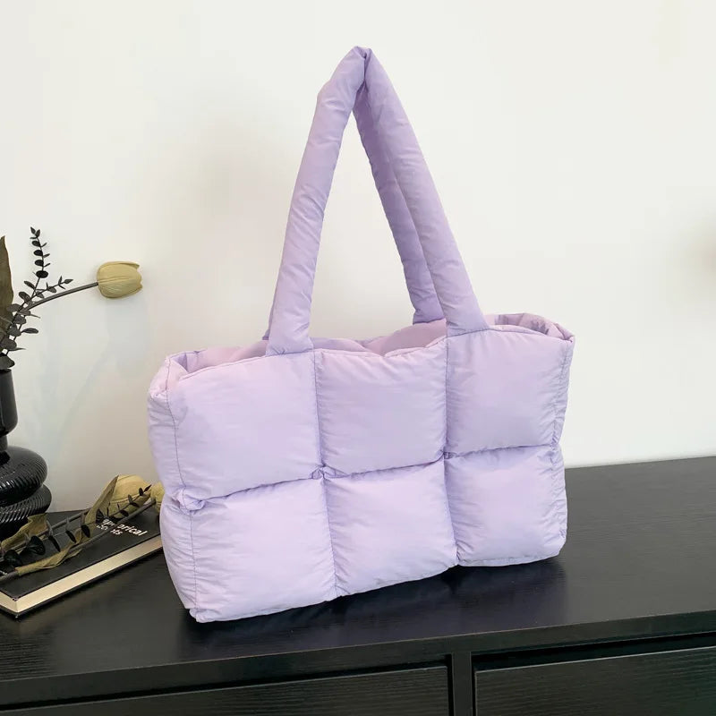 Sac Cabas Matelassé À Carreaux — Sac Épaule Grande Capacité Femme Rétro