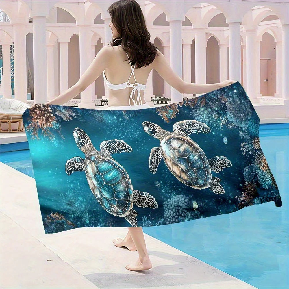 Serviette de Plage Tortue de Mer — Séchage Rapide, Anti-UV & Coupe-Vent