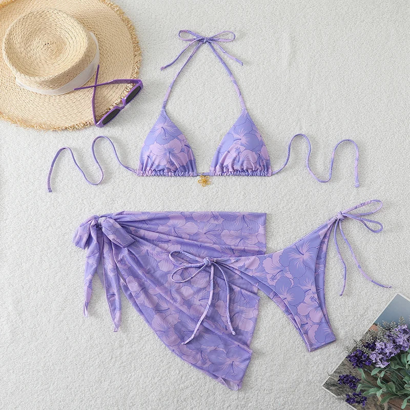 Ensemble Bikini 3 Pièces Triangle + Robe de Plage 2026 — Cover-Up Femme