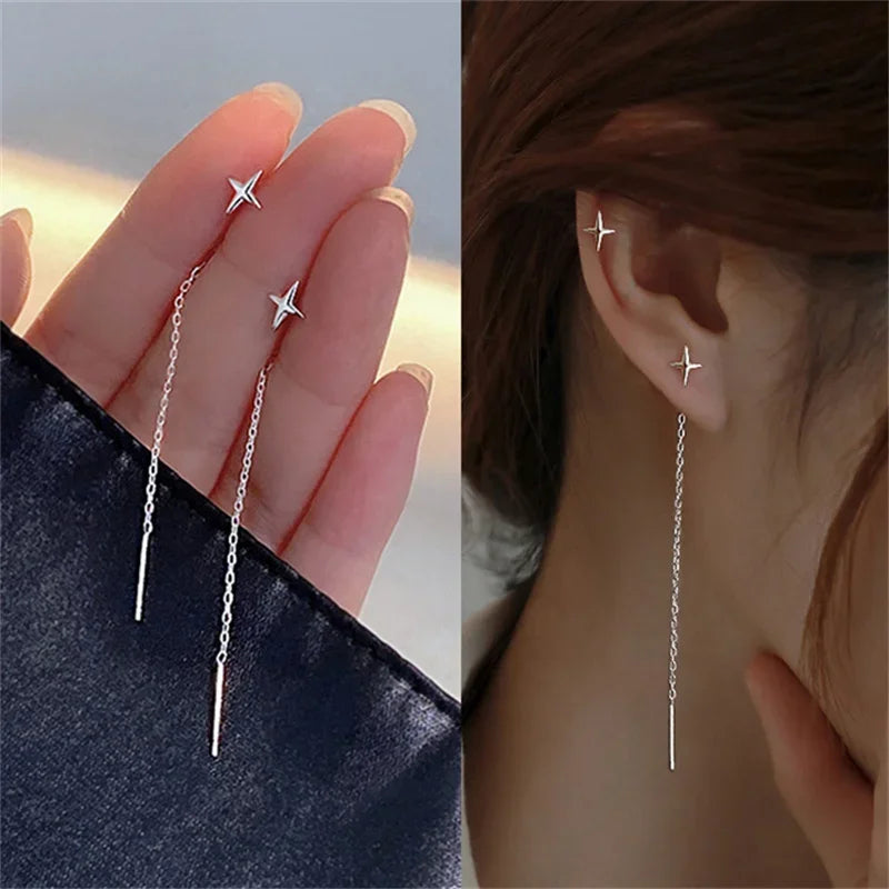 Boucles d'Oreilles Pendantes Zircon Cristal — Ear Line Rose Gold Femme