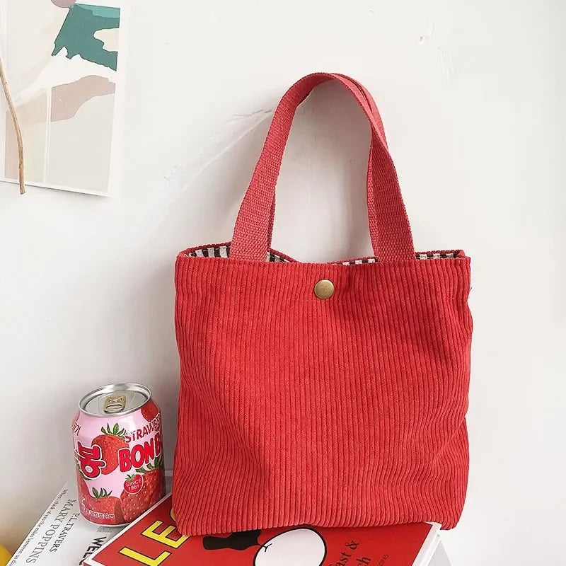 Mini Sac Velours Côtelé — Tote Bag Casual Réutilisable Femme 7 Coloris