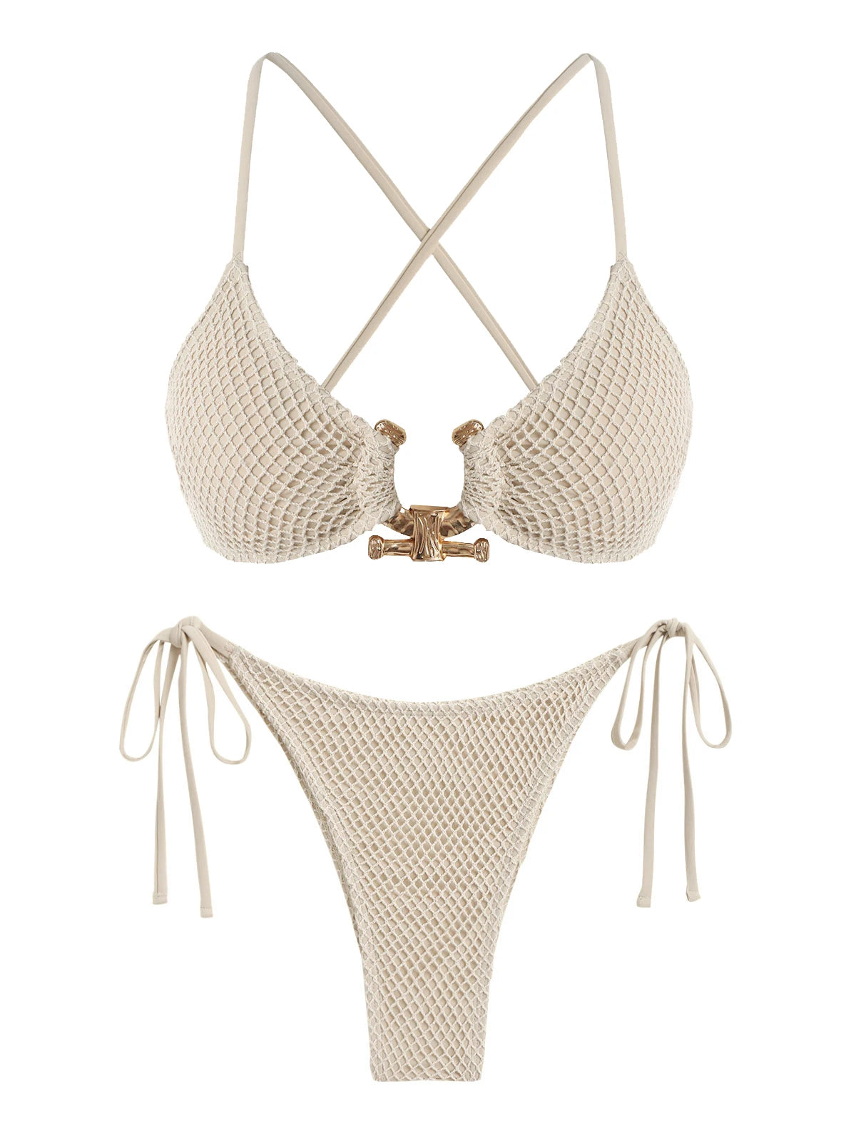Bikini 2 Pièces Tanga Dos Croisé Anneau Métal — Maillot de Bain Femme Vert Profond