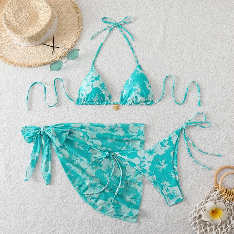 Ensemble Bikini 3 Pièces Triangle + Robe de Plage 2026 — Cover-Up Femme