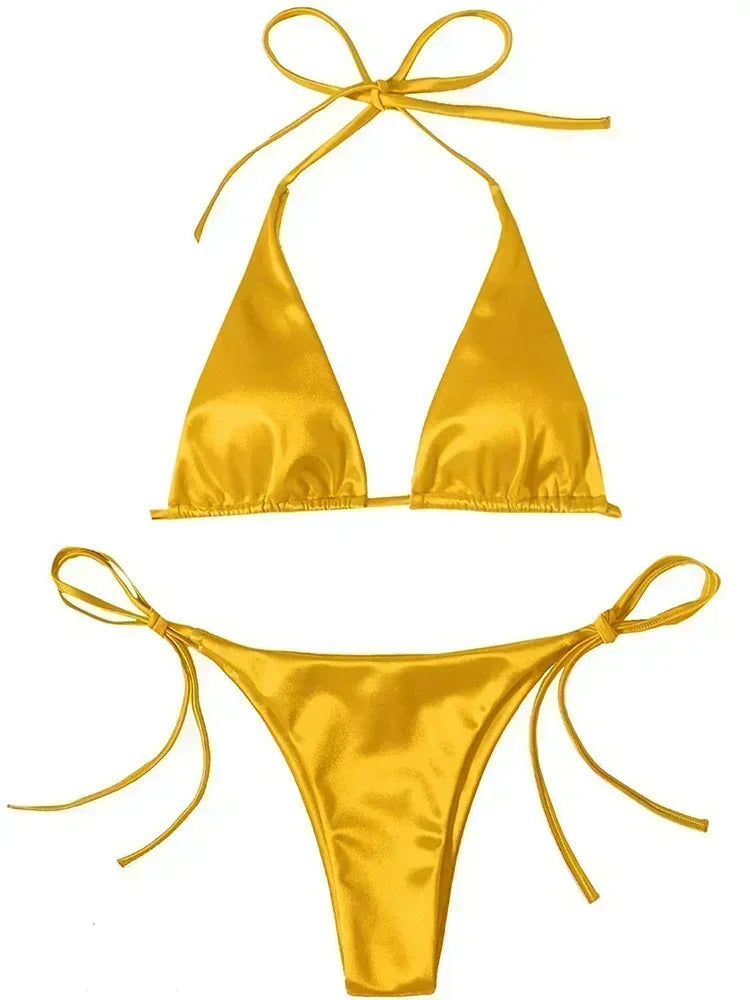 Bikini Satin Métallisé Halter — Deux Pièces Femme