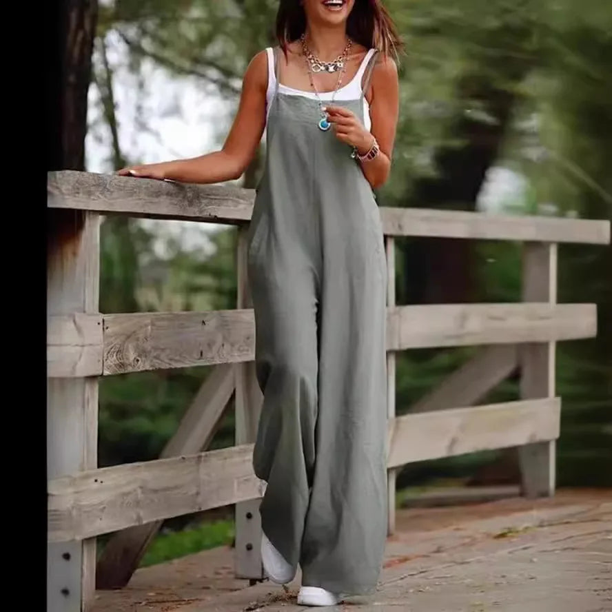 Salopette Large Sans Manches Grande Taille S-5XL — Combinaison Femme Été