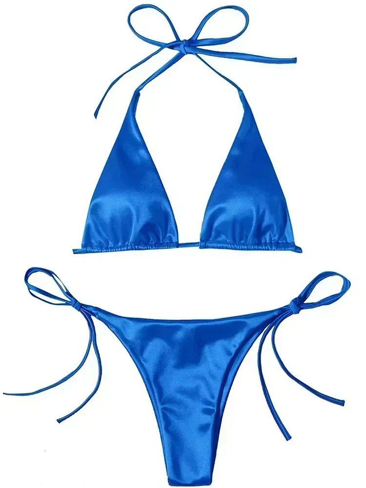 Bikini Satin Métallisé Halter — Deux Pièces Femme