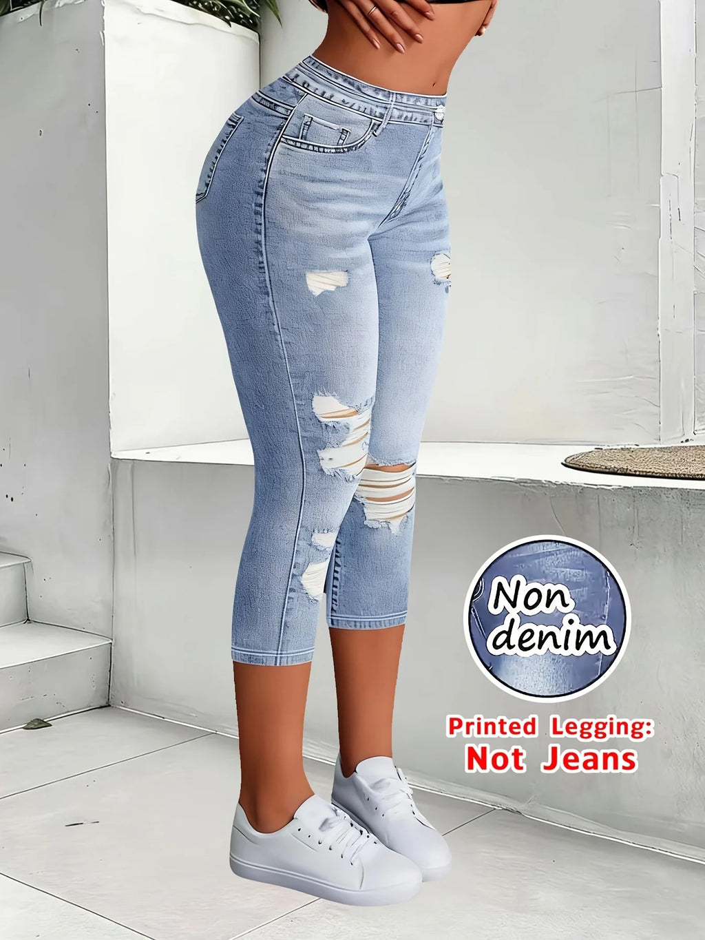 Legging Capri Imitation Denim Femme – 7/8 Slim Breathable Sport Yoga & Plage