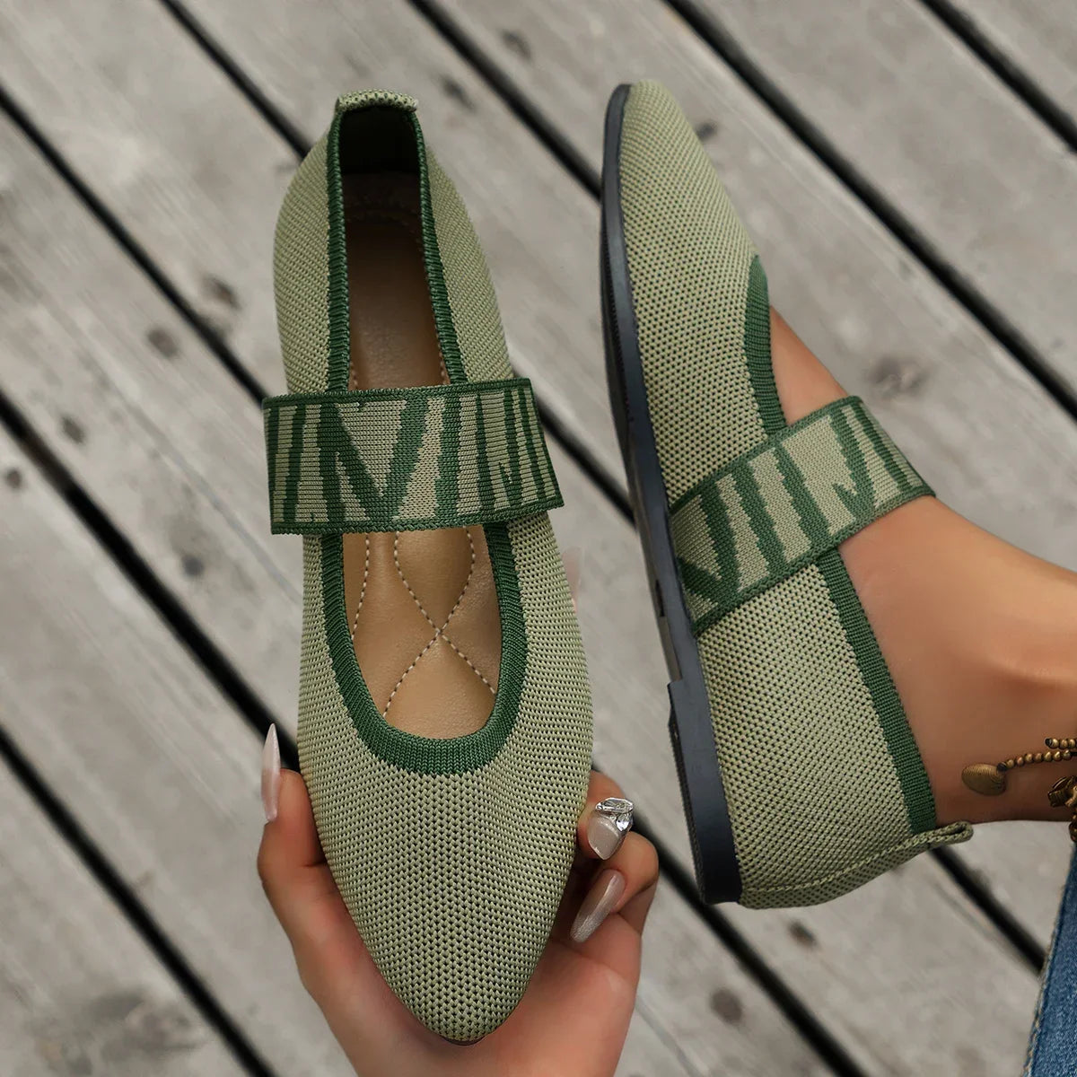 Ballerines Tricotées Color Block Femme — Loafers Casual Bout Pointu