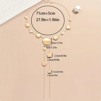 Collier Long Chaîne Disque Rond Doré Élégant — Bijou Femme Quotidien & Soirée