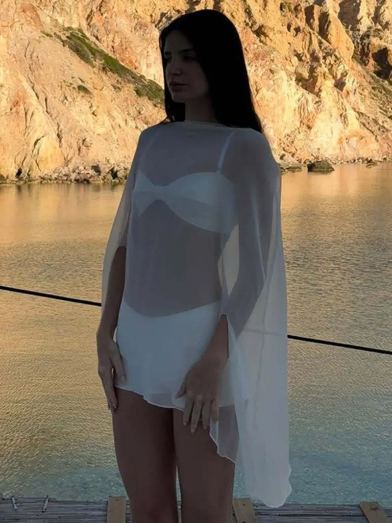 Blouse Mousseline Transparente Femme — Top Sexy Couleur Unie Style Plage & Soiree