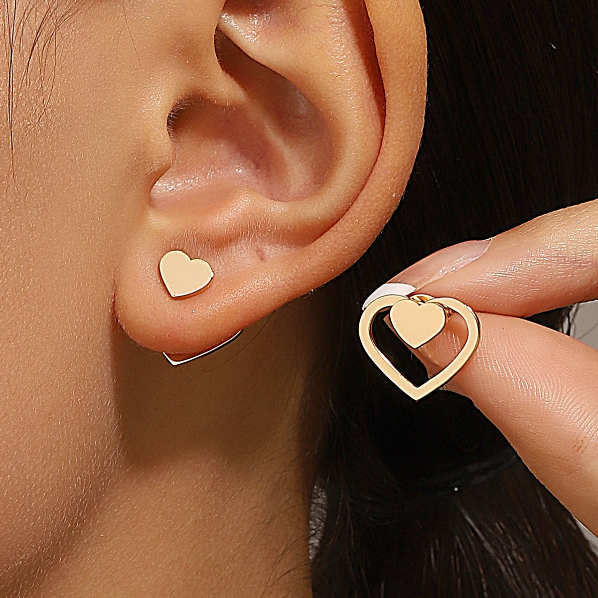 Boucles d'Oreilles Géométriques Carrées — Puces Triangles Détachables Acier Femme