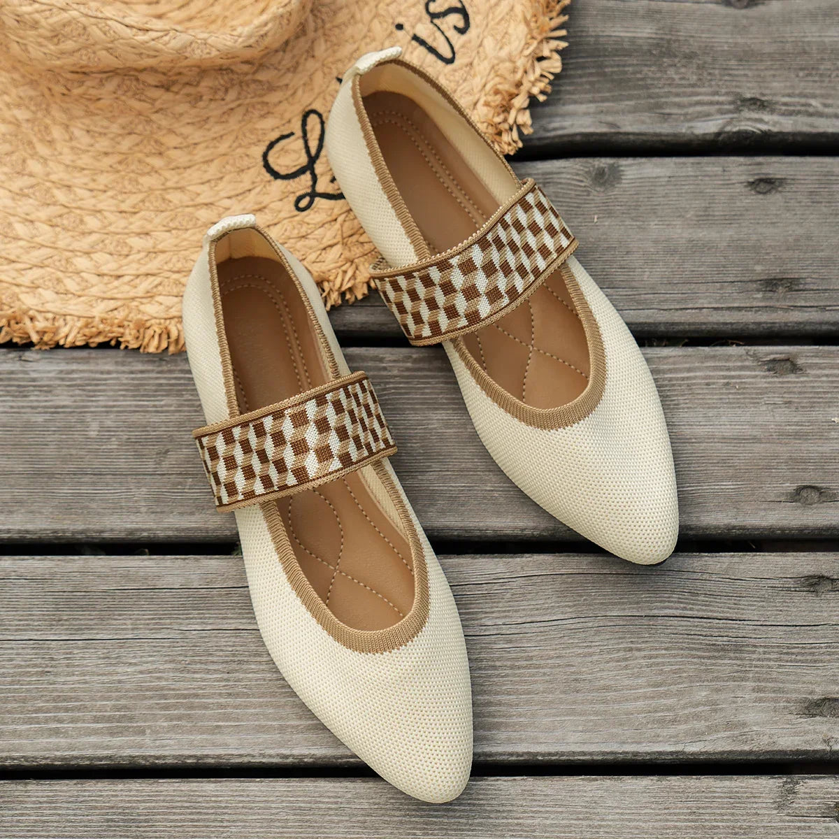 Ballerines Tricotées Color Block Femme — Loafers Casual Bout Pointu