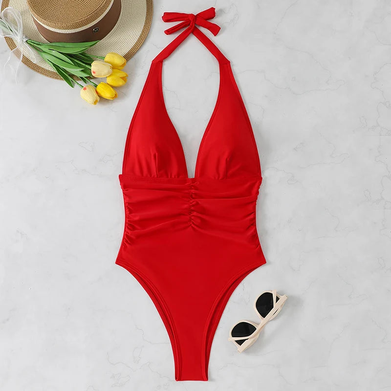Maillot Une Pièce Halter Col V 2026 — Monokini Tendance Femme