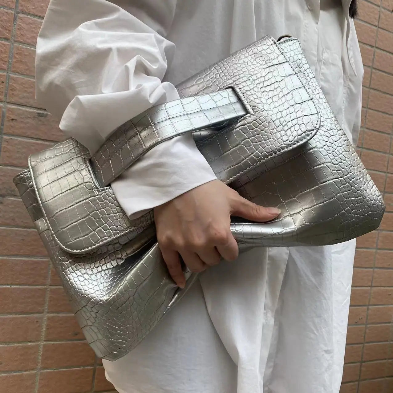 Sac À Main Cuir PU Motif Crocodile Grande Capacité — Sac Bandoulière Femme