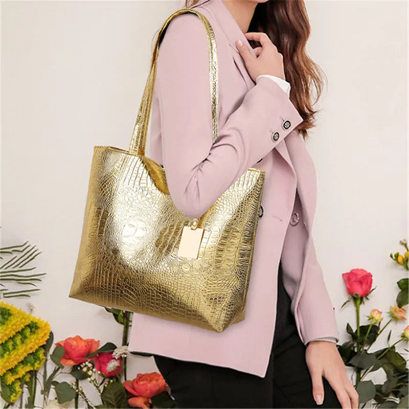 Sac Cabas Vintage Grande Capacité — Tote Bag Finition Métallique Femme Bureau