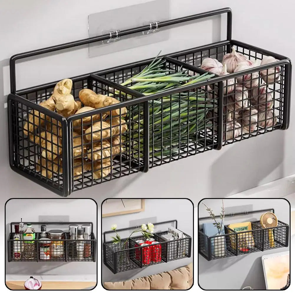 Panier Mural Cuisine en Fer – Rangement Épices & Légumes, 3 Formats