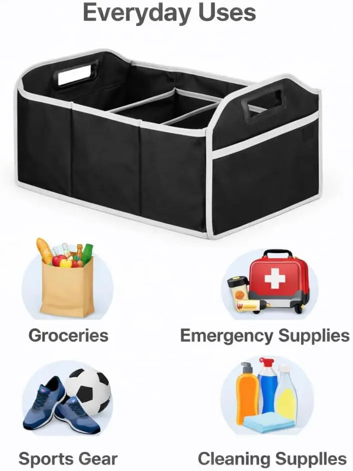 Organisateur de Coffre Pliable 3 Compartiments — Sac de Rangement Voiture