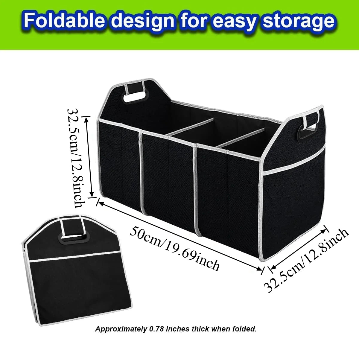 Organisateur de Coffre Pliable 3 Compartiments — Sac de Rangement Voiture