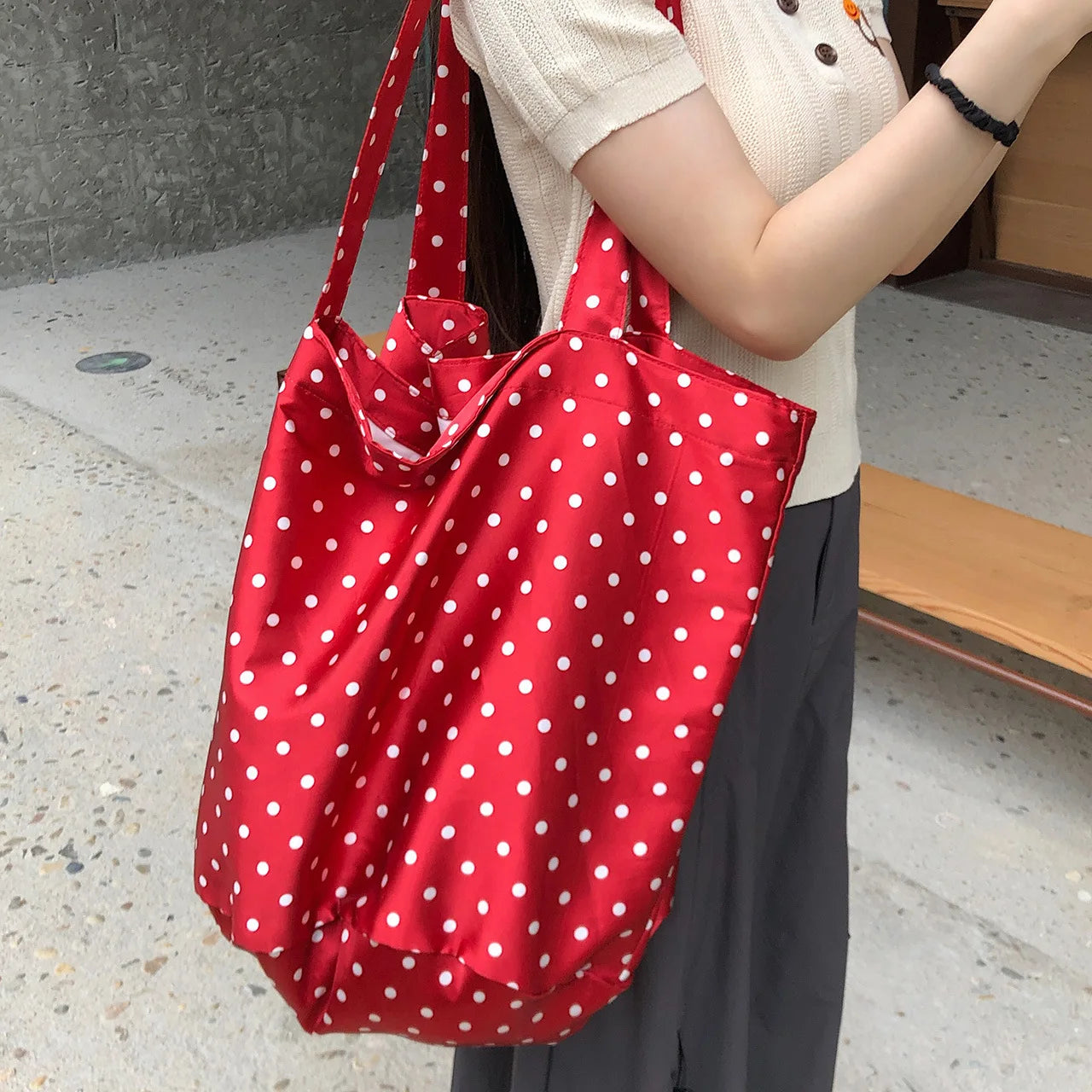 Grand Sac Épaule À Pois — Tote Bag Femme Grande Capacité Casual