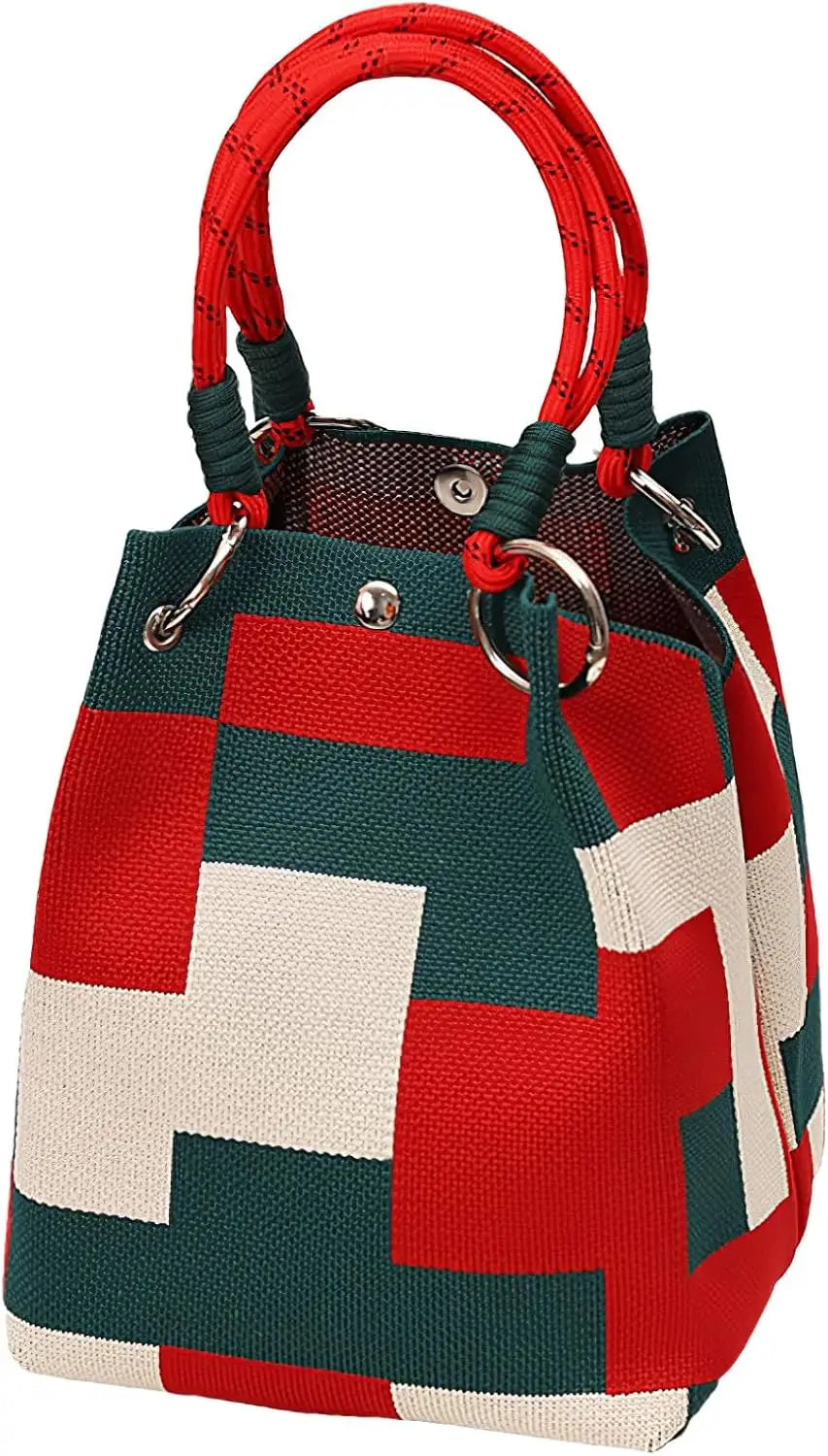 Mini Sac Seau Tricoté — Pochette Femme Motifs Géométriques Bohème