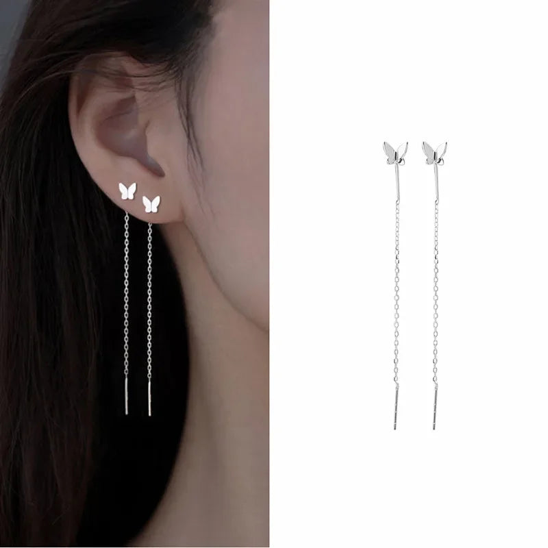 Boucles d'Oreilles Pendantes Zircon Cristal — Ear Line Rose Gold Femme