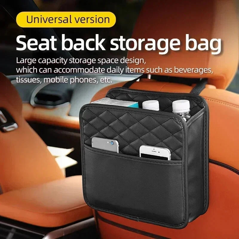 Sac Organisateur de Siège Auto en Cuir — 3-en-1 Rangement, Organisation & Poubelle