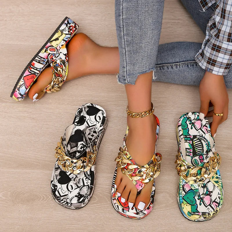Sandales Plates Chaîne Femme — Mules Tendance Été Style Fashion