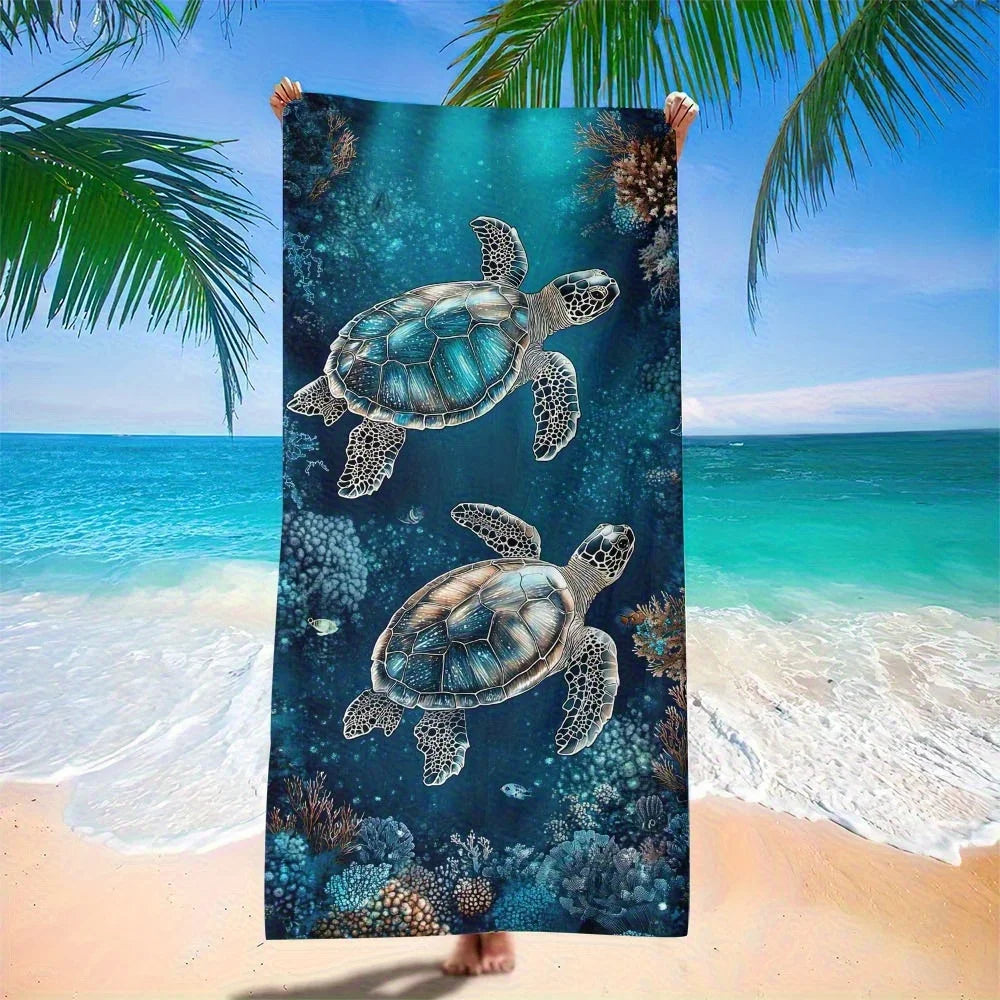 Serviette de Plage Tortue de Mer — Séchage Rapide, Anti-UV & Coupe-Vent
