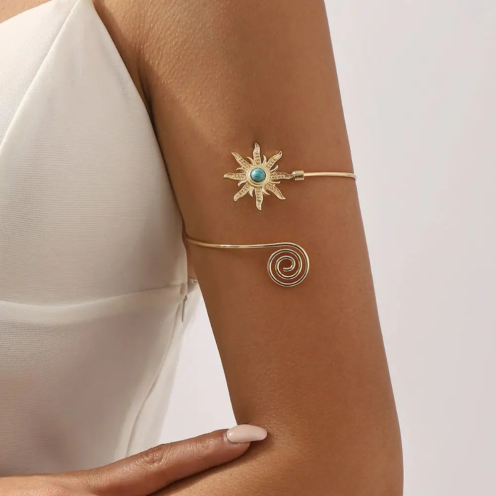 Bracelet Manchette Soleil Femme — Bangle Torsadé Ouvert Style Boho