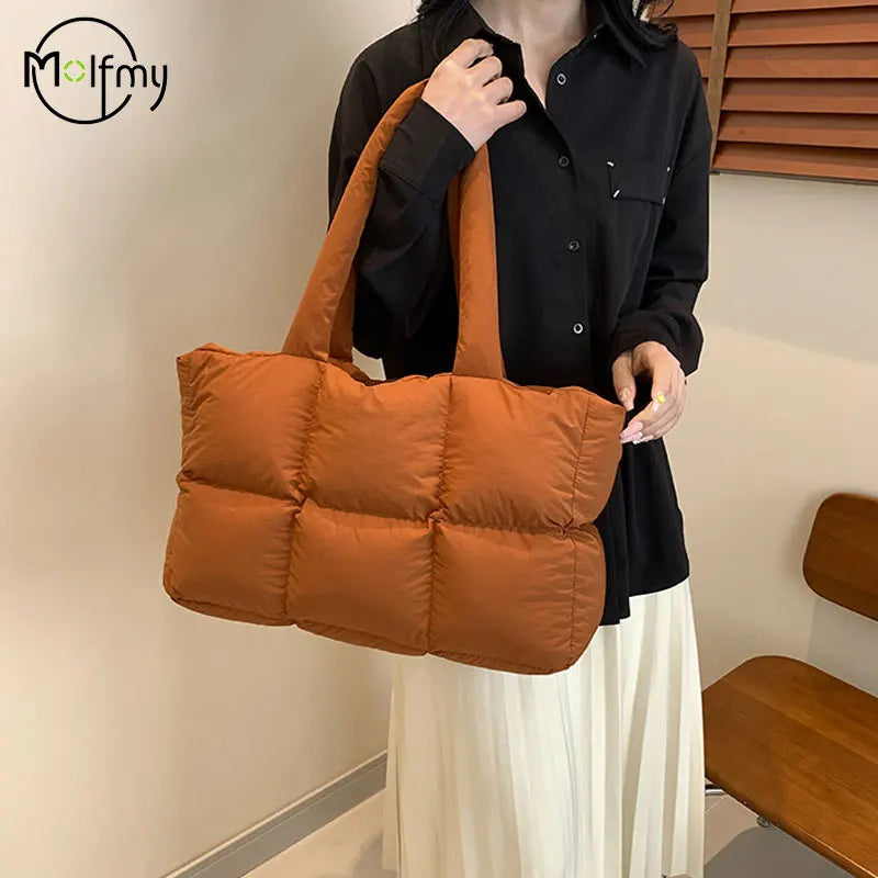 Sac Cabas Matelassé À Carreaux — Sac Épaule Grande Capacité Femme Rétro