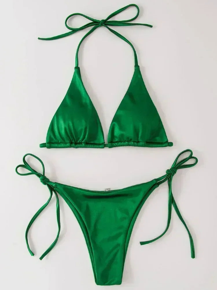 Bikini Satin Métallisé Halter — Deux Pièces Femme