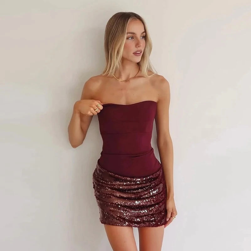 Robe Courte Sequins Dos Nu — Mini Robe Bodycon Soirée Femme