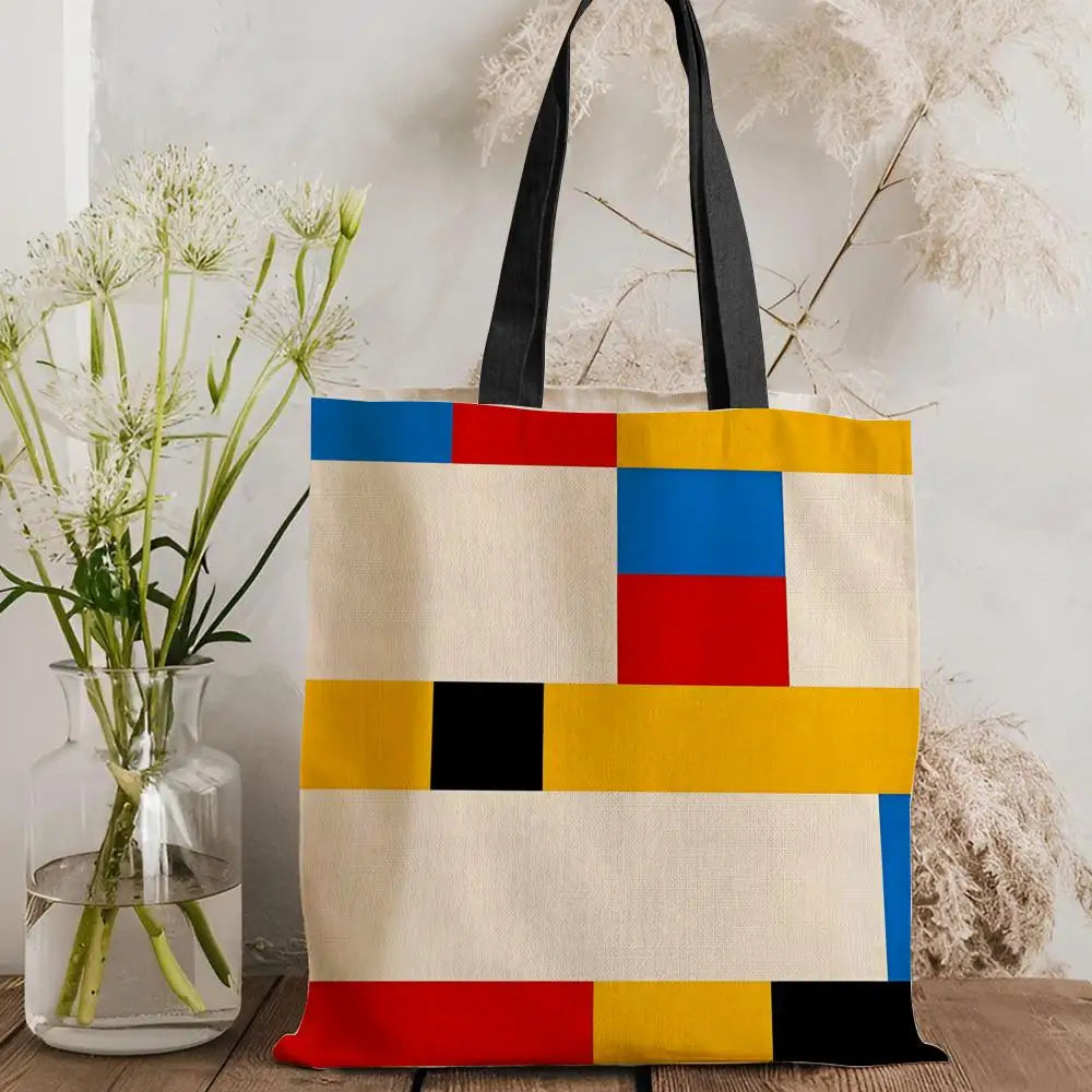 Tote Bag Canvas Style Mondrian — Sac Courses Éco-Responsable Grande Capacité