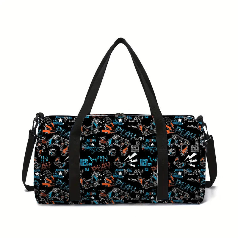 Sac de Voyage Polochon Manette de Jeu Néon — Sac Enfant Grande Capacité 45cm