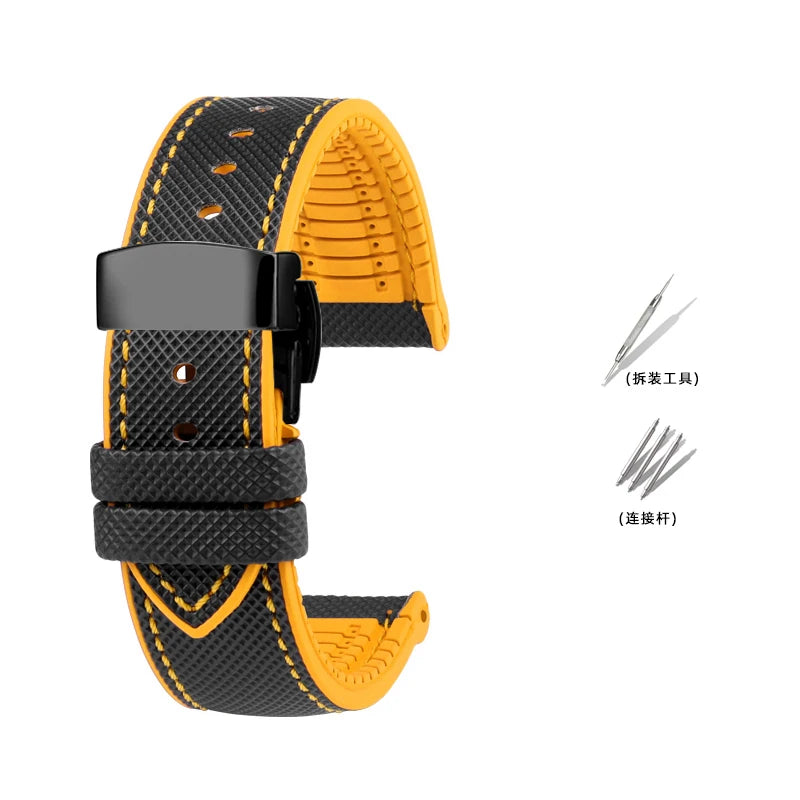 Bracelet de Montre en Caoutchouc – Compatible TAG Heuer F1 / Gulf / Aquaracer / Monaco – 20 à 24mm