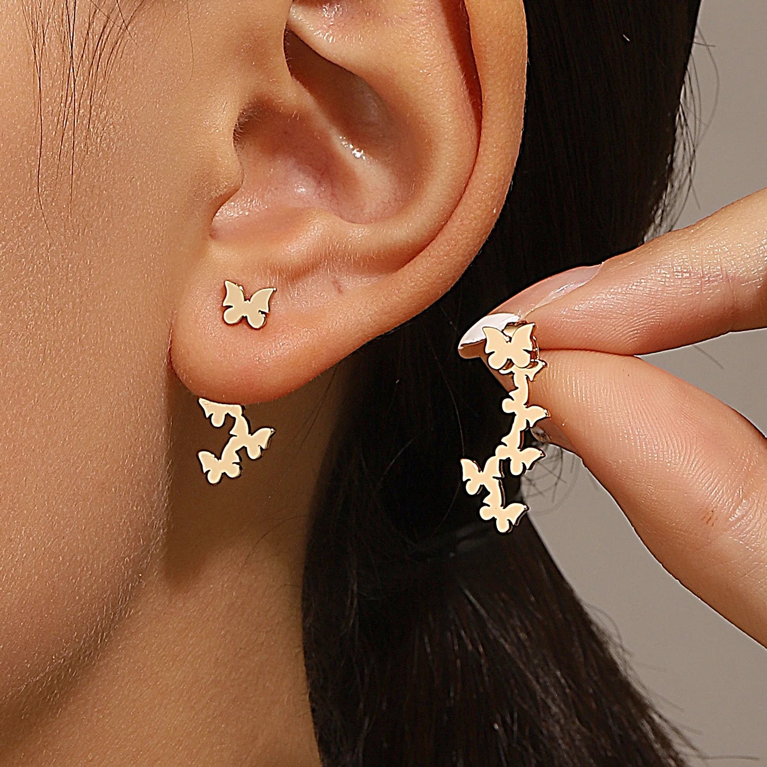 Boucles d'Oreilles Géométriques Carrées — Puces Triangles Détachables Acier Femme