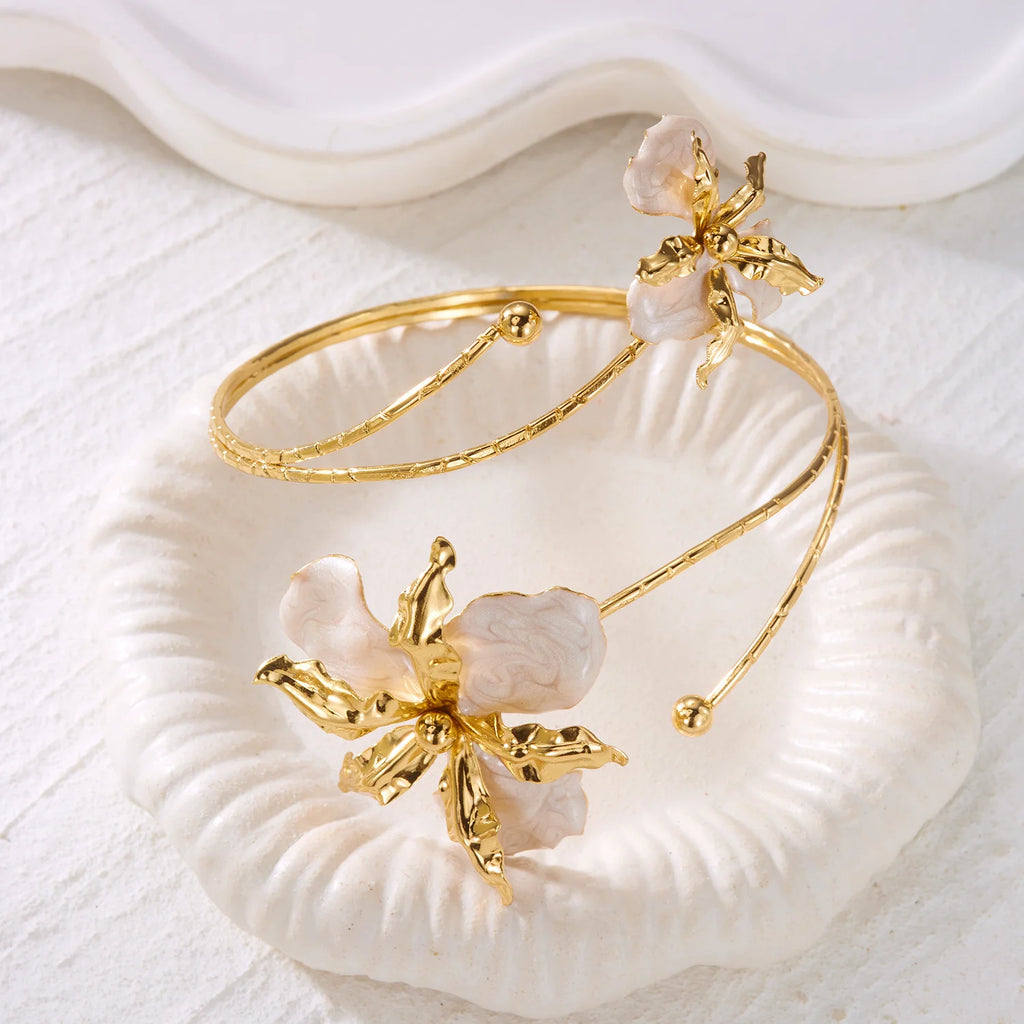 Bracelet Bras Fleur Émail Boho Ajustable — Bijou de Corps Plage Femme